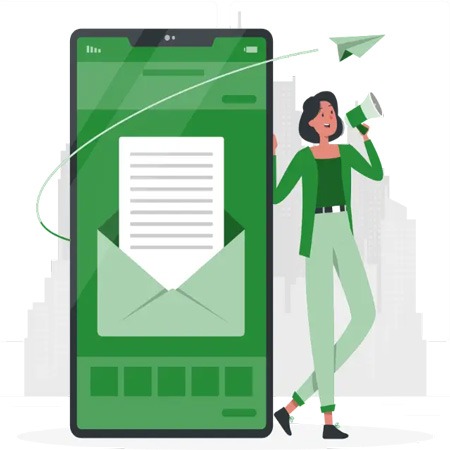 A woman sending messages from a smartphone.