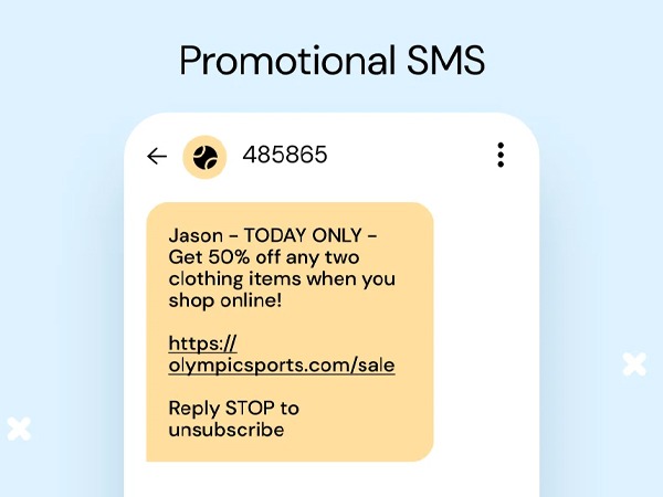 Phone screen showing a promotional SMS message.
