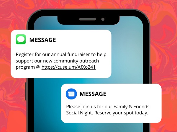 Phone showing two event invitation SMS messages