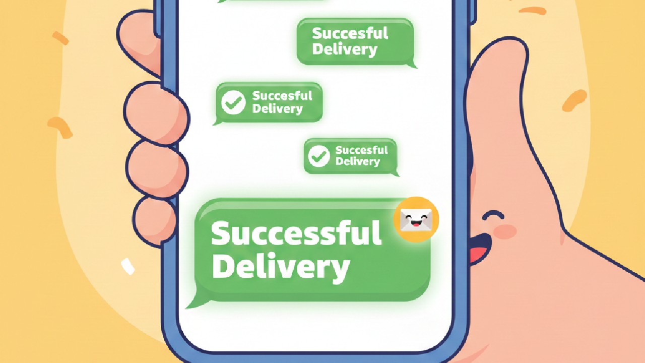 Illustration of a smartphone showing multiple “Successful Delivery” SMS messages.