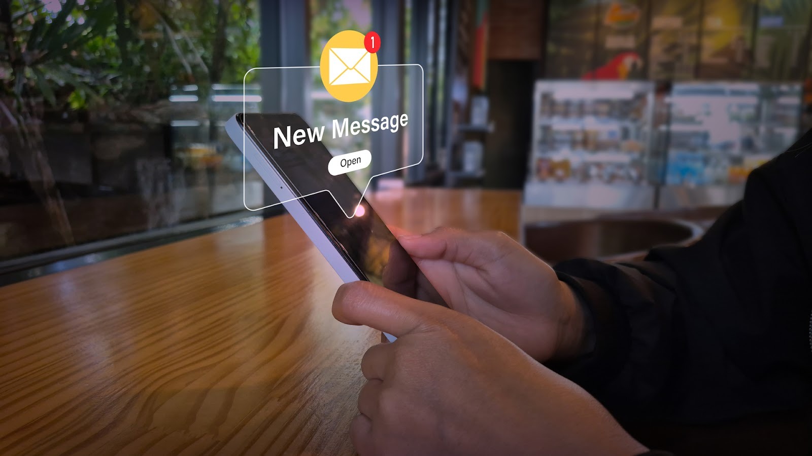 Person holding a smartphone with a new message notification