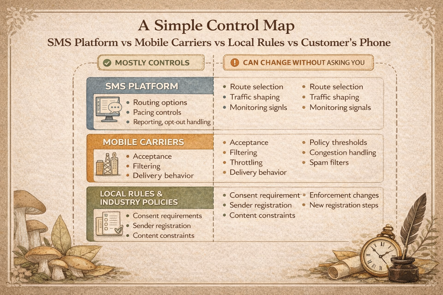 A Simple Control Map: SMS Platform vs Mobile Carriers vs Local Rules vs the Customer’s Phone