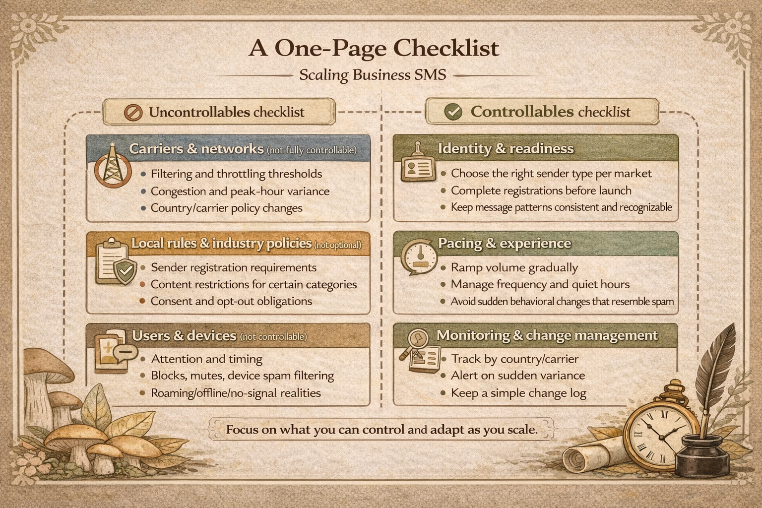 Controllables checklist: identity, pacing, segmentation, monitoring