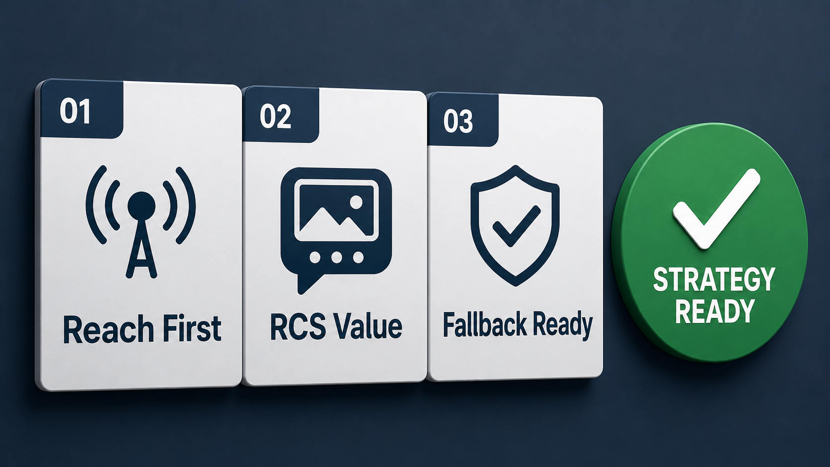 SMS vs RCS decision framework with reach first, RCS value, and fallback ready steps for reliable business messaging.