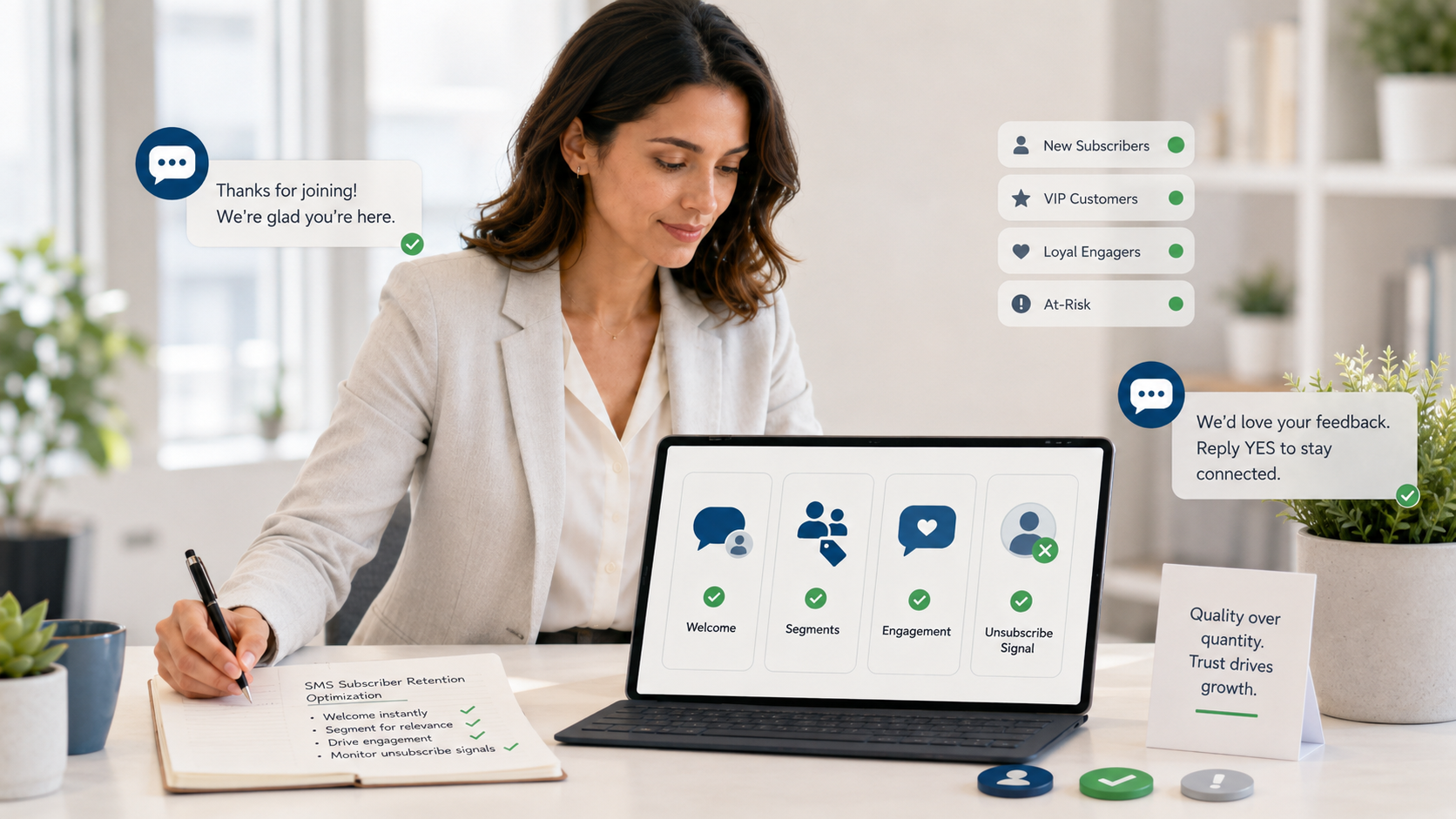 Growth operator monitoring welcome messages, segments, engagement, and unsubscribe signals
