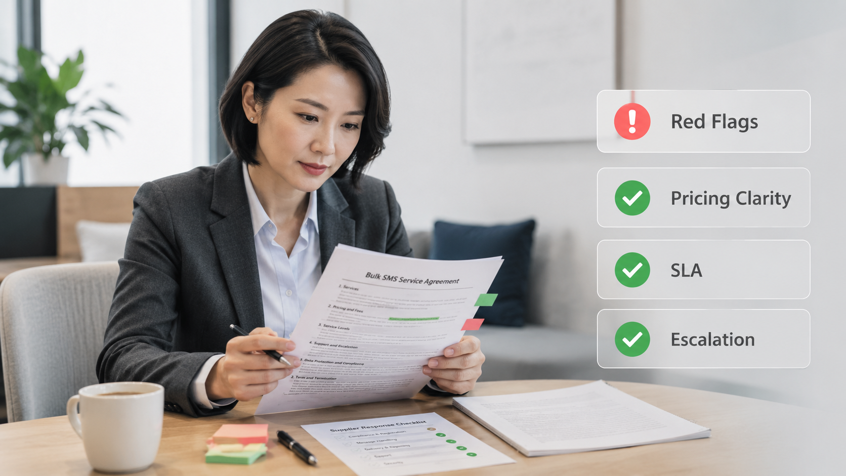 SMS provider red flag questions for pricing, reporting, support, and escalation review