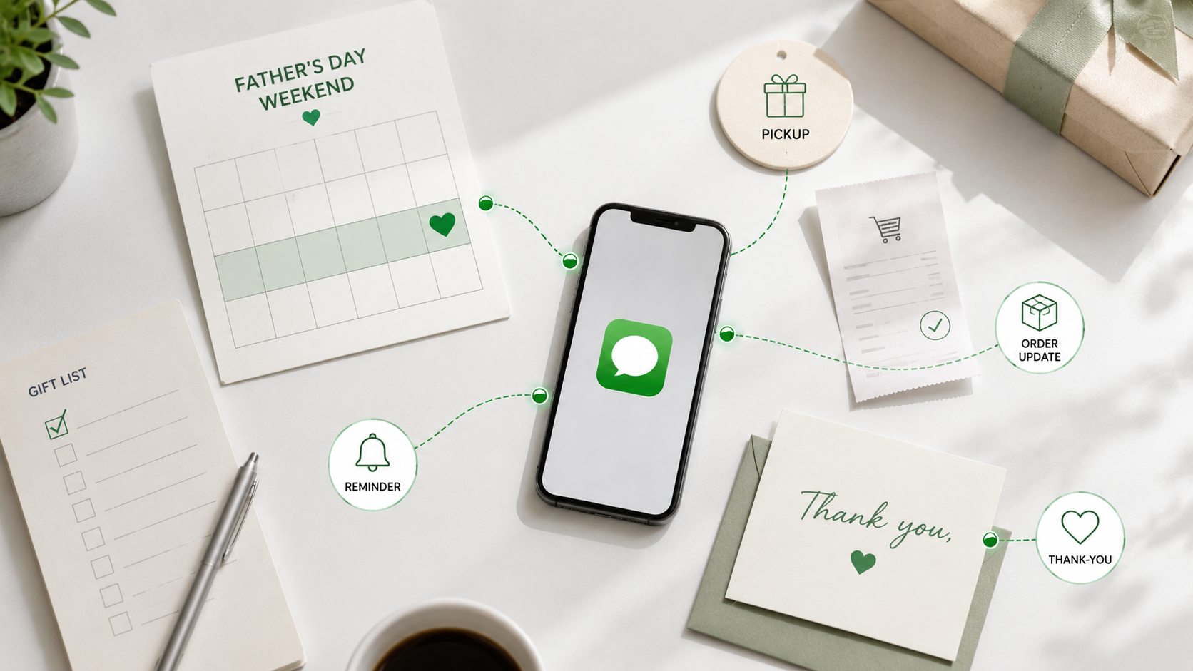 Last-minute Father’s Day SMS reminder planning for pickup gift cards and local availability